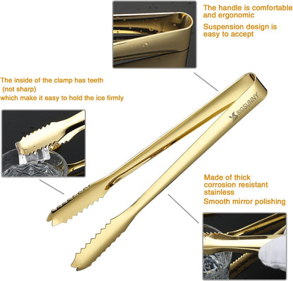 MSY BIGSUNNY Durable Stainless Steel Ice Tongs, 7 inch Sugar Cube Serving Tongs, Set of 2