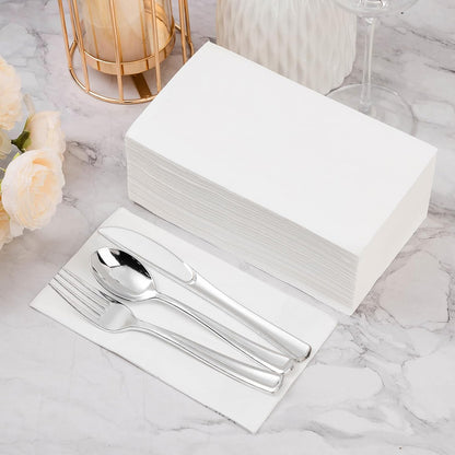BESTVIP 200 Pack Disposable Paper Napkins, 3-Ply Dinner Napkins with Gold Trim for Guests, Bathroom Paper Hand Towels Soft and Absorbent, Perfect for Kitchen, Dinner, Party, Wedding or Event