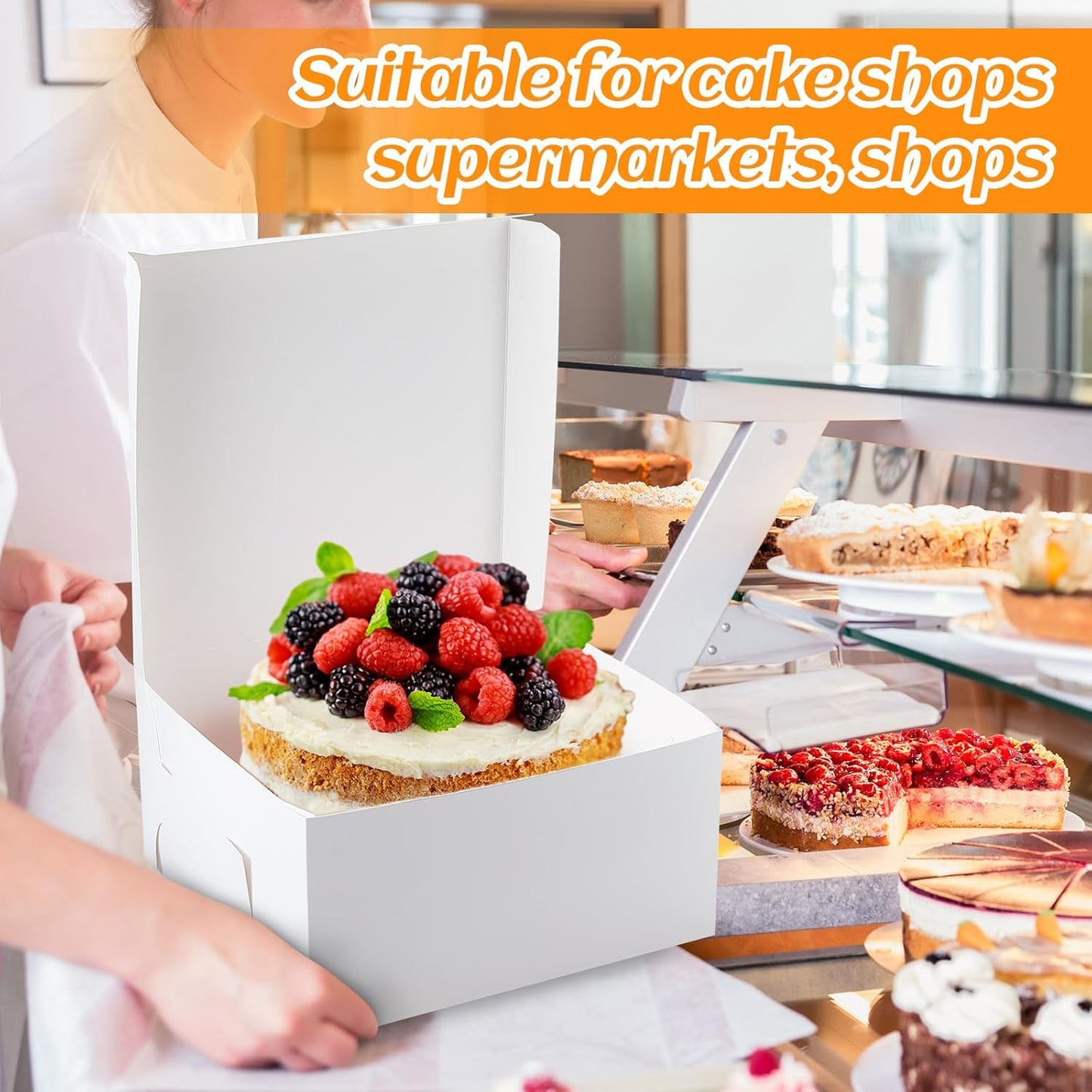 Ireer 50 Pack 12 x 12 x 5 Inch White Cake Boxes Cardboard Bakery Boxes for Pie Pastry Cookie