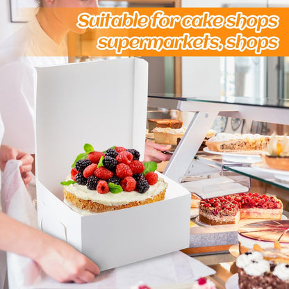 Ireer 50 Pack 12 x 12 x 5 Inch White Cake Boxes Cardboard Bakery Boxes for Pie Pastry Cookie