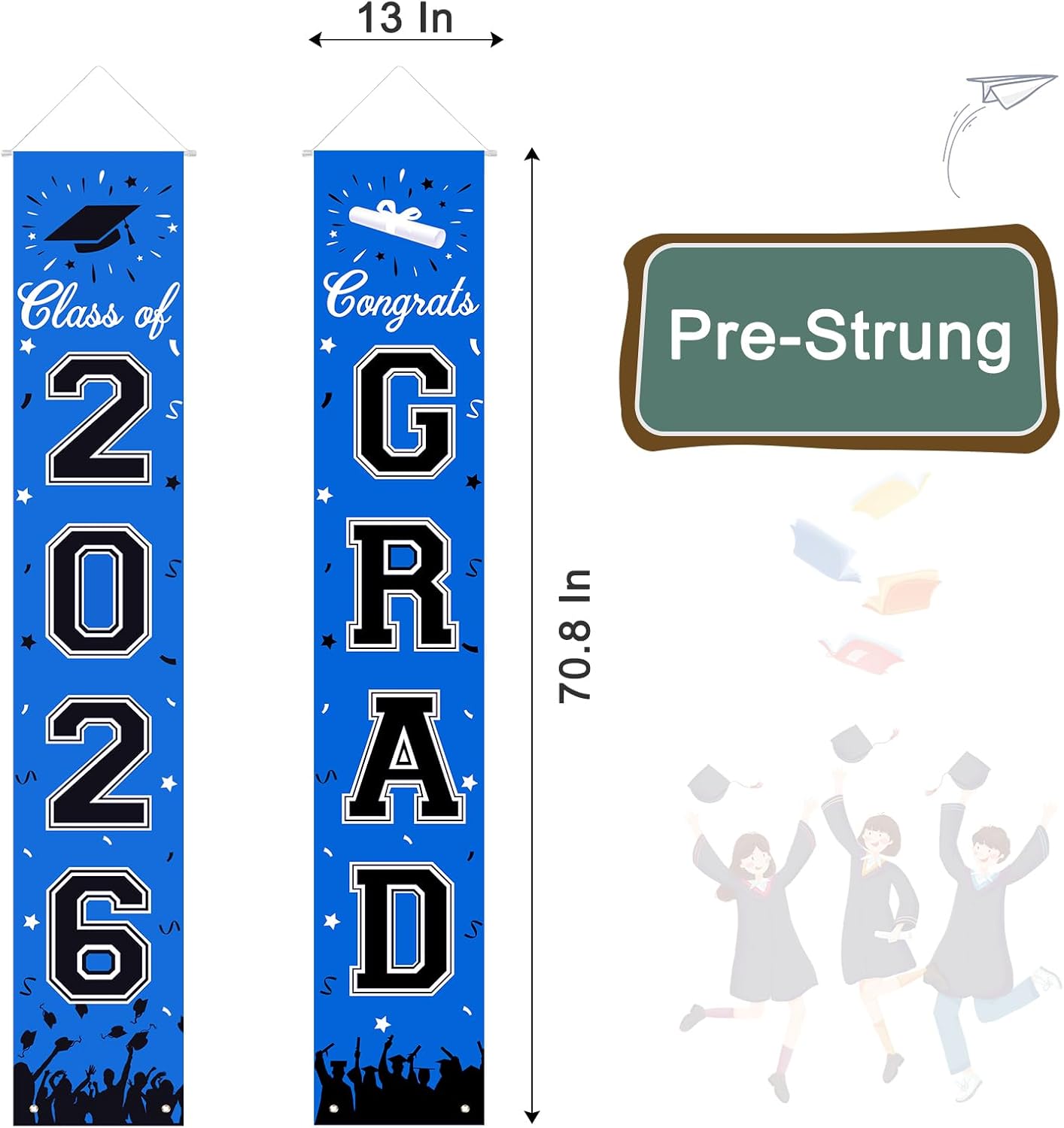 2026 Graduation Decorations, Graduation Banner Class of 2026, Hanging Congratulations/Congrats Grad Banner for Door and Porch, Party Decor - Black