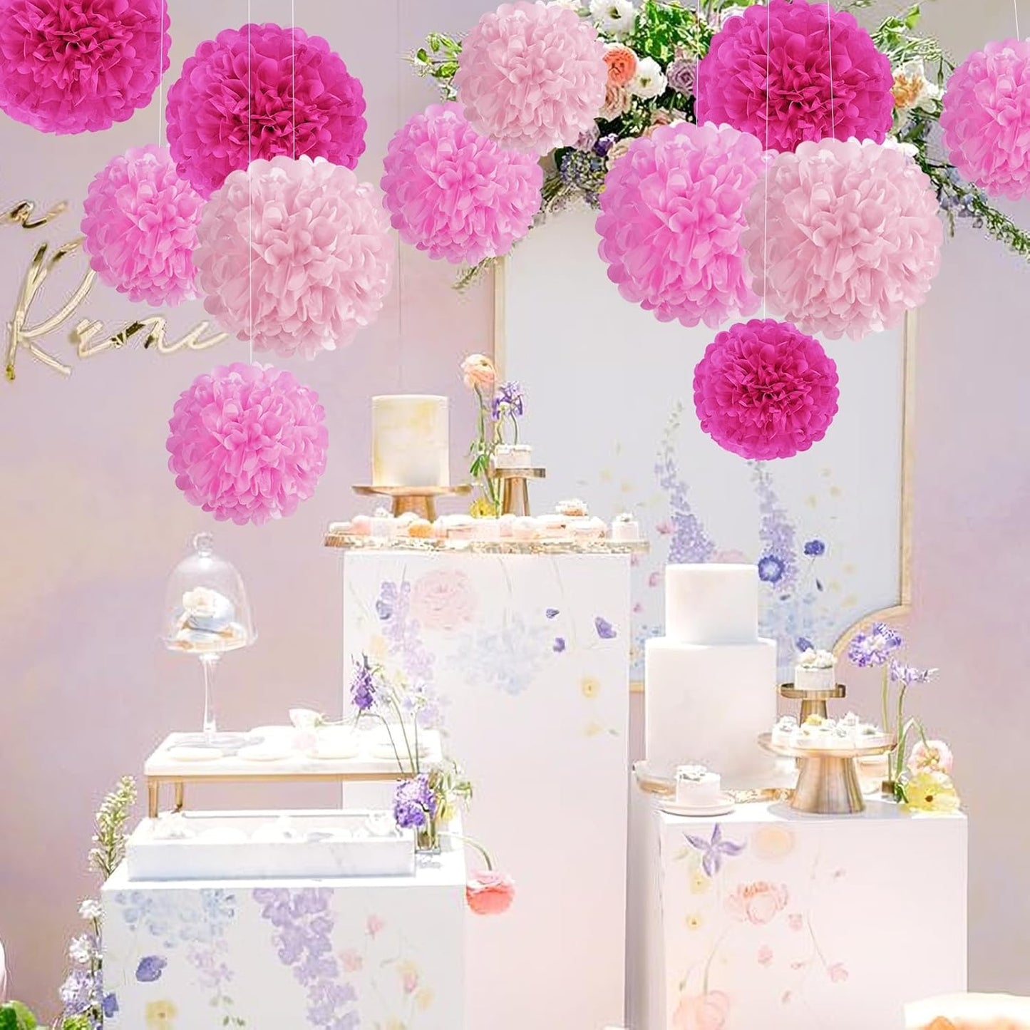 16PCS Pastel Paper Tissue Pom Poms Decoration Macaron Rainbow Candy Ice Cream Easter Paper Flower Balls Wall Hanging Decor for Birthday Wedding Spring Pastel Decoration