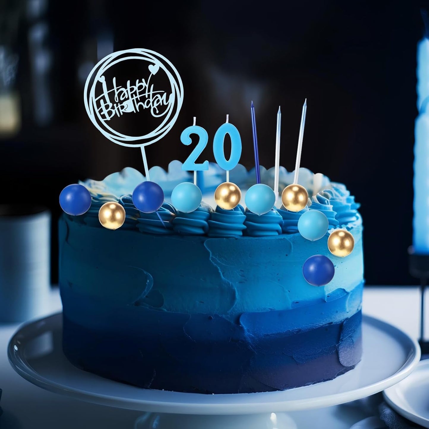 Yerliker 34 Pcs Happy Birthday Cake Toppers Decorations Birthday Candles DIY Cake Decor for Men Women Wedding Anniversary(Gold)
