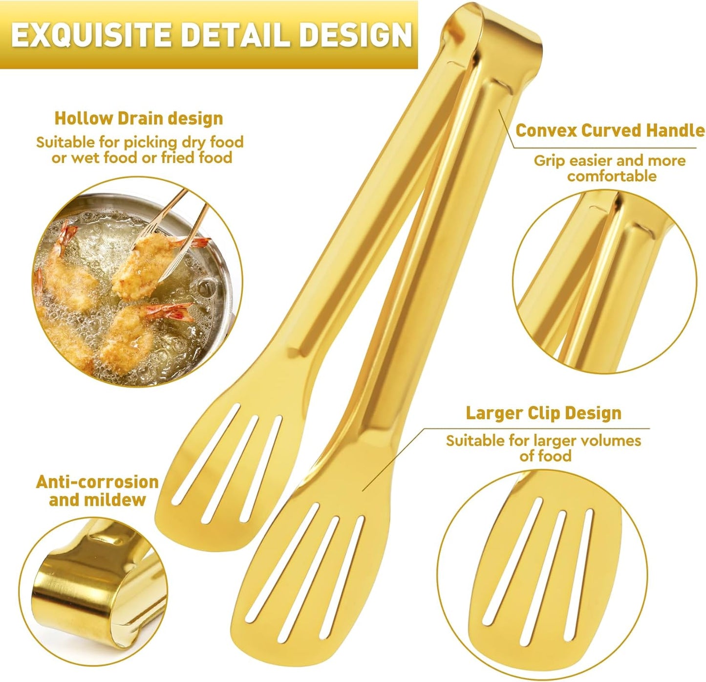 JCREN 12 Pcs Serving Tongs, Small Serving Utensils for Parties Catering Gold Tongs, Food-Grade 304 Stainless Steel Mini Appetizer Tongs for Tea Party Coffee Bar, 4 Inches - Gold