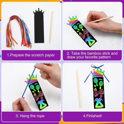 JUNEBRUSHS 30Pcs Ocean Crafts, Rainbow Magic Ocean Animals Scratch Bookmarks Under The Sea Party Favors Games for Activities Summer Arts and Crafts