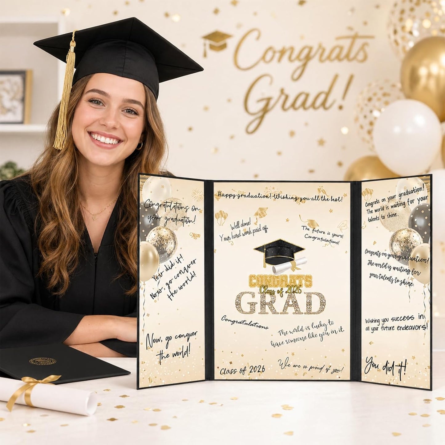 Graduation Guest Book 2026, Blue Gold Graduation Decorations Class of 2026 Graduates Sign in Book Signature Board Congrats Grad Decor Party Supplies, High School College Graduations Gifts for Her Him