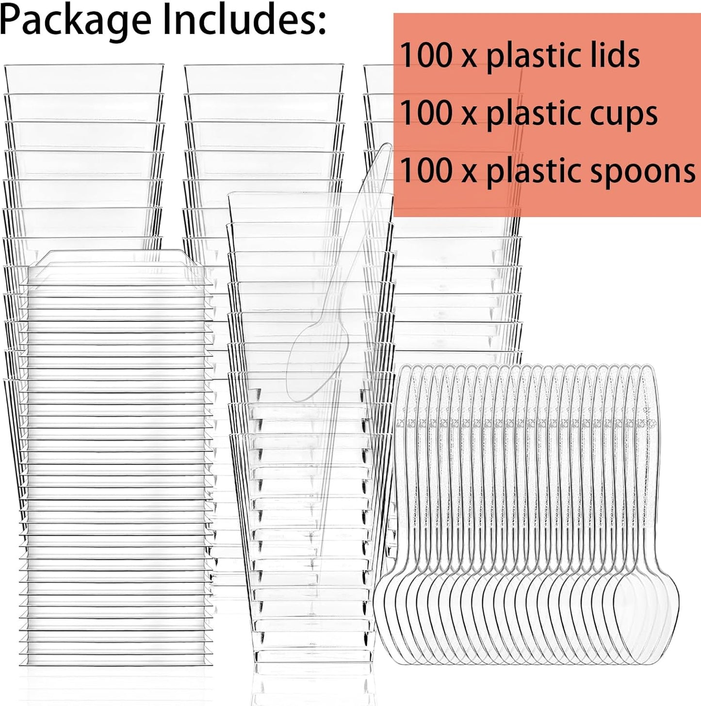 Hiasobre 50Pack 5oz Plastic Dessert Cups with Lids and Spoons, Reusable Clear Parfait Appetizer Cups, Square Party Shooter Serving Cup, Mini Dessert Shot Glasses for Tasting