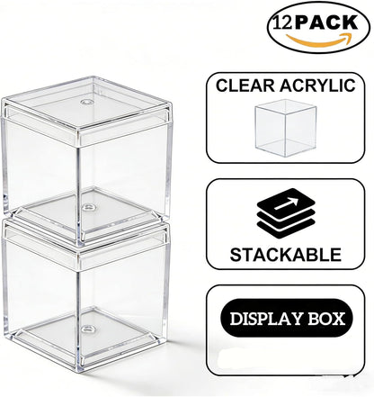 KissYou Acrylic Box Clear Boxes with Lid 12 Packs Small Candy Box Display Square Cube Wedding Graduation Party Decorations Jewlry Gift Box