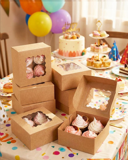 qiqee Auto-pop Up Cupcake Boxes with Window White 40PCS 12 Count Cupcake Box 13"x10"x3.5" Cupcakes Carrier, 12 Cupcake Containers with 2 rolls of pink ribbons