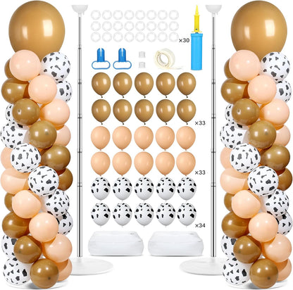 2 Set Black and Gold Balloons Column Stand Kit with 100 Balloons Adjustable Balloon Stand with Bases for Floor Black Gold Confetti Balloon Column Kit for Bridal Shower Valentine Birthday Party Decor