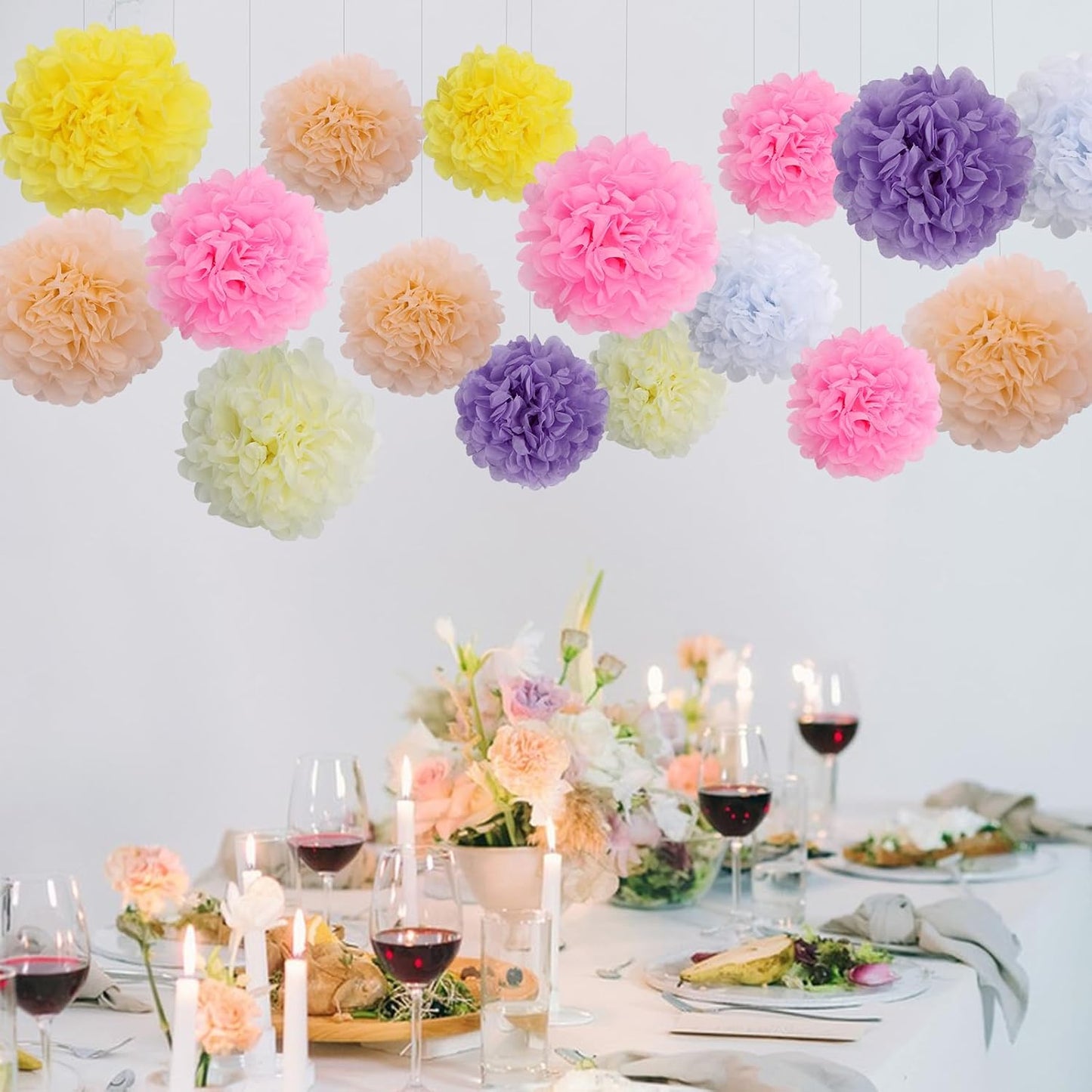 BestoFun 16 PCS Sage Green Party Decorations Tissue Paper Flowers Christmas Party Decors Hanging Pom Poms Decorations for Xmas New Year Winter Holiday Decorations