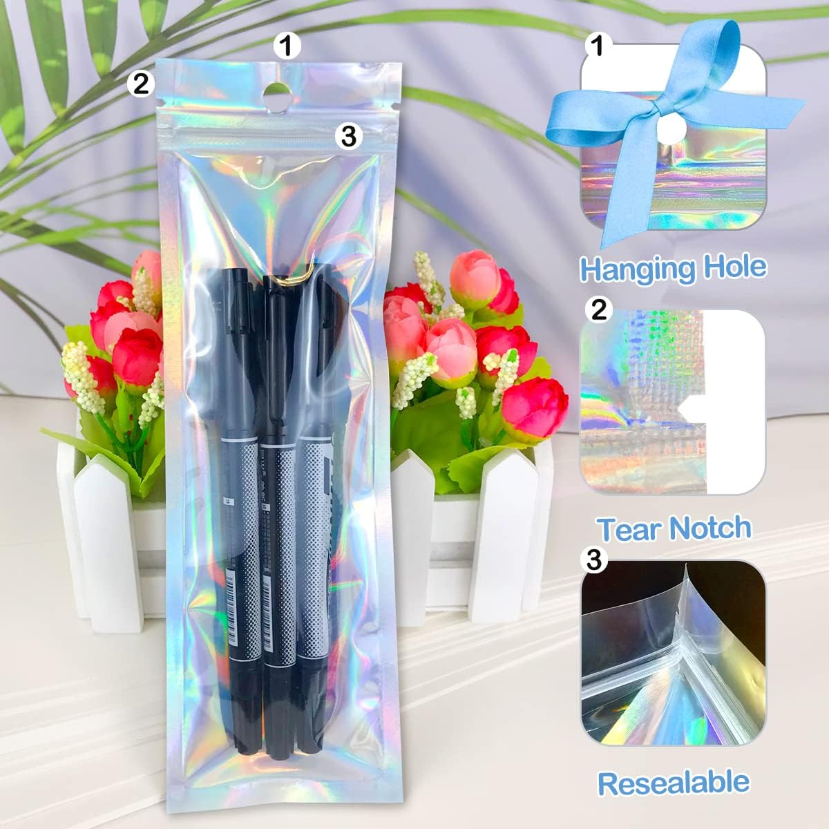 Trunple Smell Proof Bags & Resealable Foil Pouch Mylar Sample Bag Great for Party Favor Food Storage (Holographic Color) (50pcs-6x9 inch)