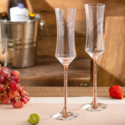 Wedding Cake Knife and Server Set, Wedding Cake Cutting Set with Mr and Champagne Flutes Glasses for Bride and Groom Gifts for Couples