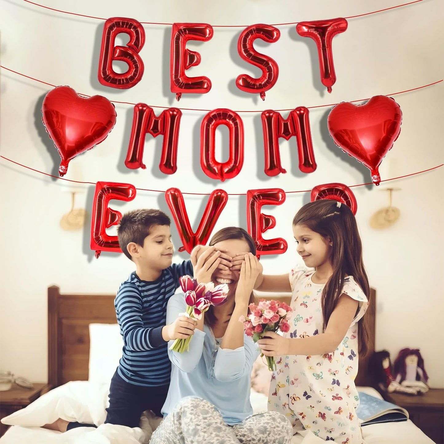 Rose Gold Best Mom Ever Balloons,16 Inch Mom Balloon Letters for Mother Birthday Mother's Day Decorations