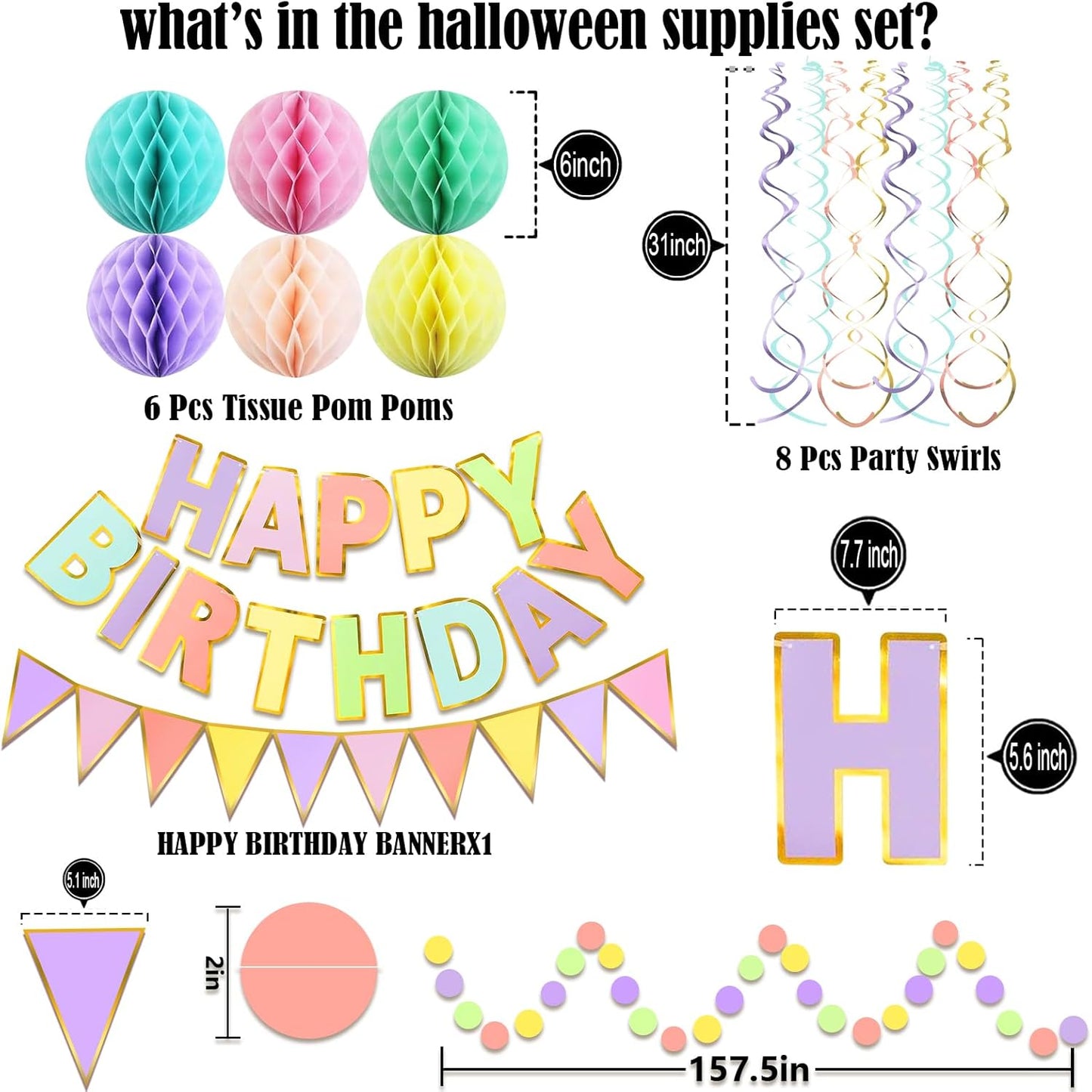 Fecedy Happy Birthday Banner With Colorful Paper Flag Bunting Paper Circle Confetti Garland Swirl Streamers Honeycomb ball for Birthday Party Decorations