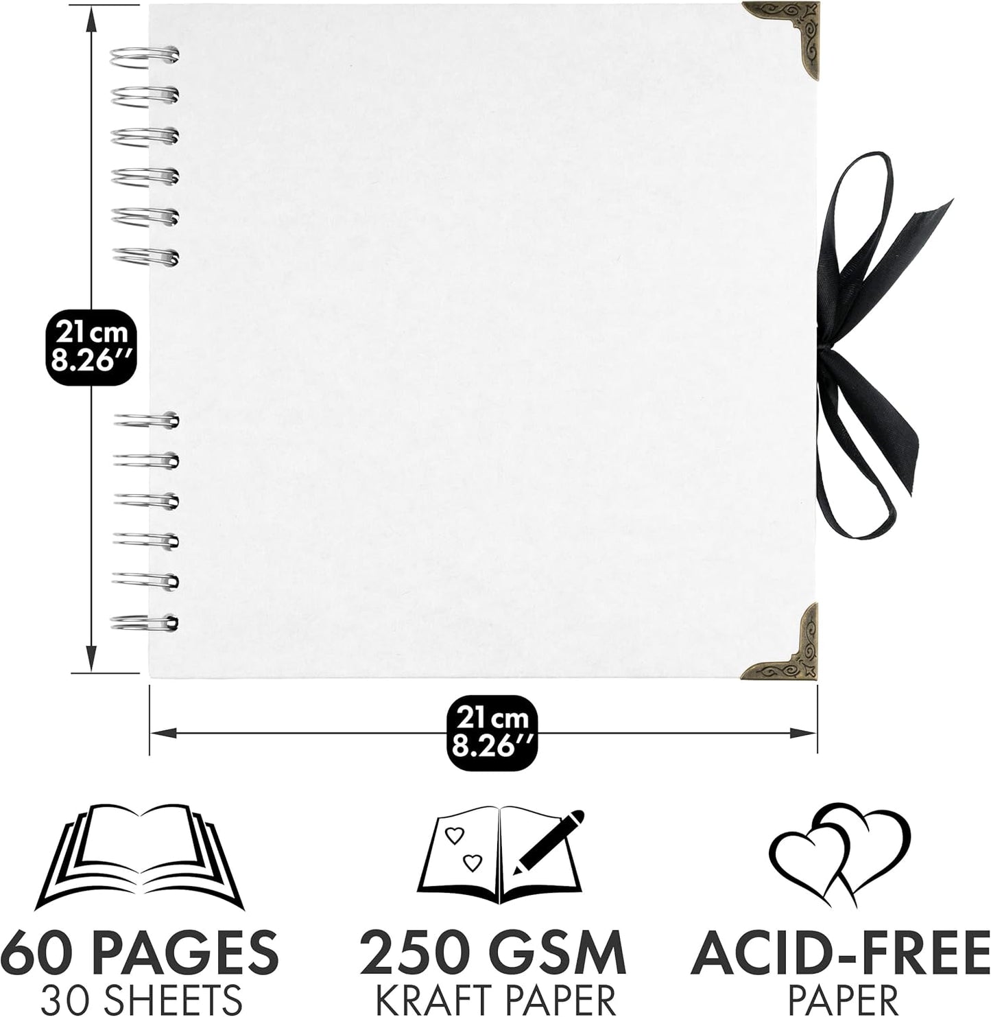 Bstorify Scrapbook Album 60 Pages (8 x 8 Inch) Brown Thick 200gsm Kraft Paper, Photo Album Scrapbook, Memory Book - Ideal for Your Scrapbooking Albums Art & Craft Projects