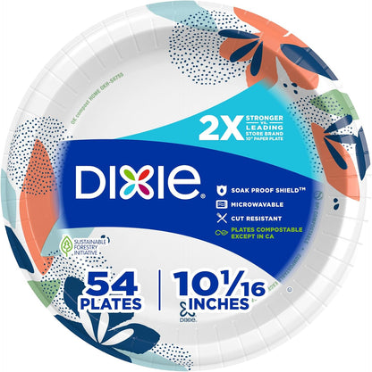 Dixie Large Paper Plates, 10 Inch, 150 Count, 2X Stronger*, Microwave-Safe, Soak-Proof, Cut Resistant, Disposable Plates For Everyday Breakfast, Lunch, & Dinner Meals