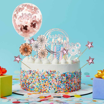 Cake Topper Decoration Set Acrylic Glitter Happy Birthday Cake Topper with Confetti Balloon Paper Fans Stars Firework Cupcake Toppers for Gold Theme Decor Girl Women Birthday Party Supplies (Gold)
