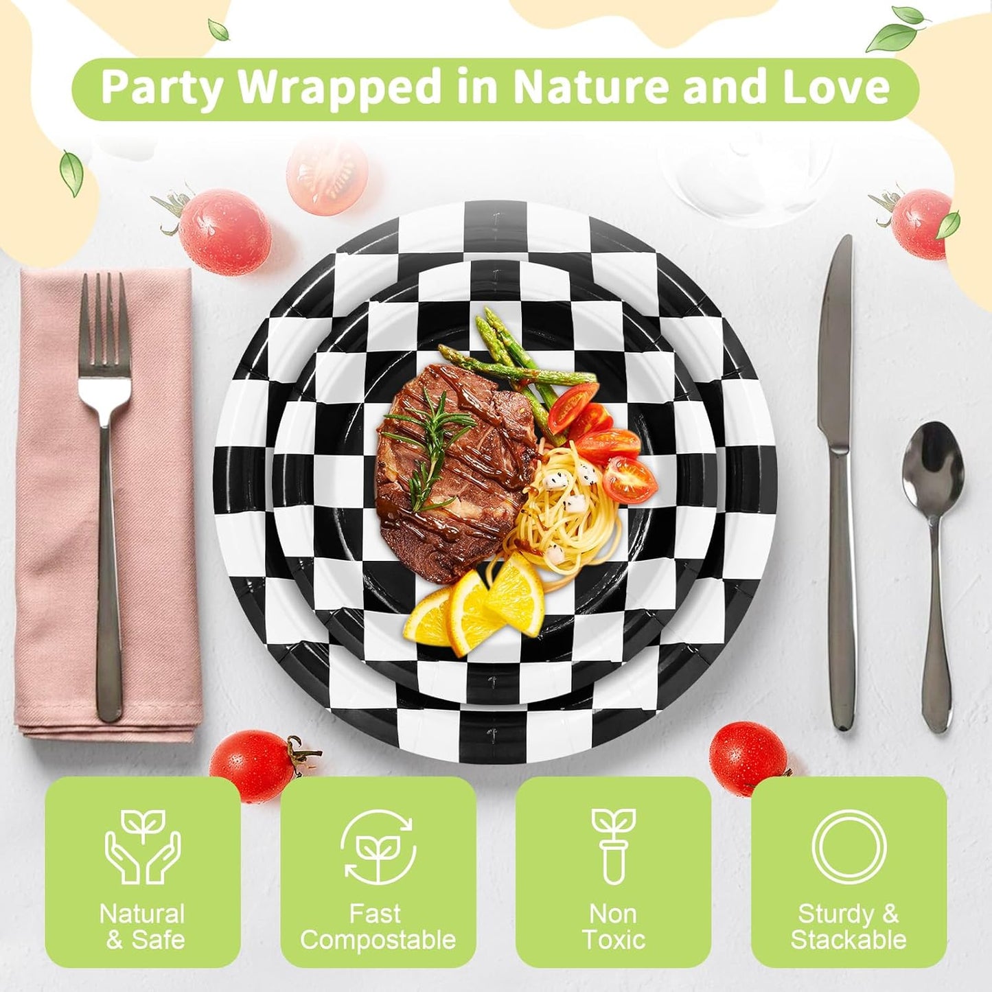 LANLISA 50 Pcs Pink Paper Plates Disposable, 25-9" & 25-7" Disposable Birthday Cake Dessert Plates For Valentines Day, Baby Shower, Easter Party, Mothers Day Party Supplies