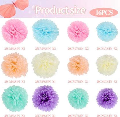 BestoFun 16 PCS Sage Green Party Decorations Tissue Paper Flowers Christmas Party Decors Hanging Pom Poms Decorations for Xmas New Year Winter Holiday Decorations