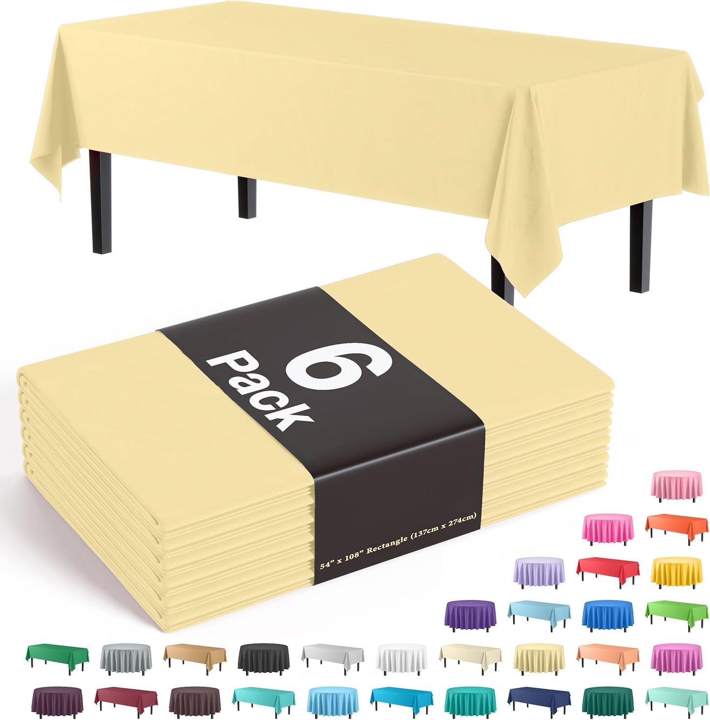 Exquisite Party Solids 6-Pack Premium Plastic Tablecloth 54in. x 108in. Rectangle Plastic Table Cover - Navy