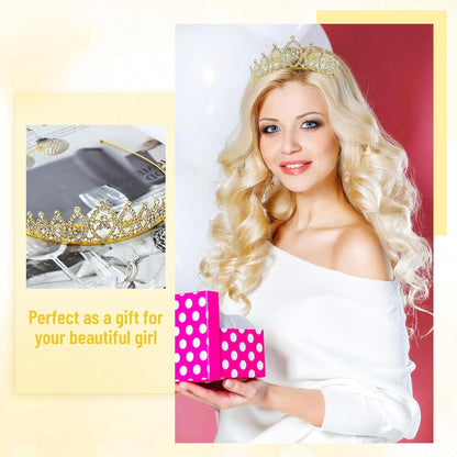 inSowni 8 Pieces Gold Metal Sparkly Rhinestone Princess Tiara Crown Headbands Wedding Birthday Party Prom Headpieces for Women Girls Brides Bridesmaids