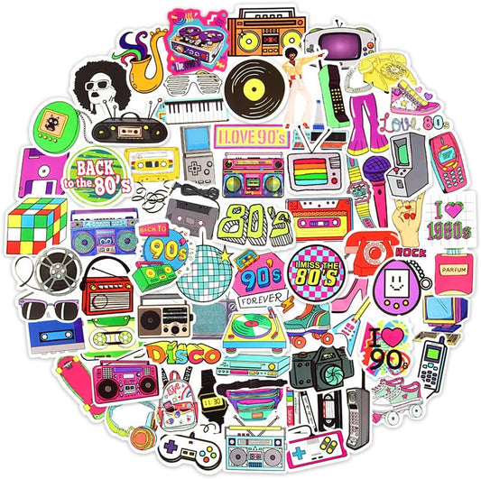 QTL Neon Stickers for Teens & Students Prizes, Waterproof Vinyl Party Favor Stickers, School Rewards, Water Bottle and Laptop, 50PCS - Colors A