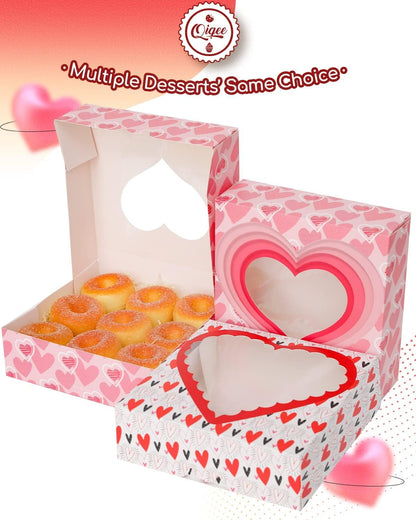 qiqee 8x8x2.5 Inch White Pastry Box With Window Donut Pie Boxes 12pcs Bakery Box (Auto-pop Up)