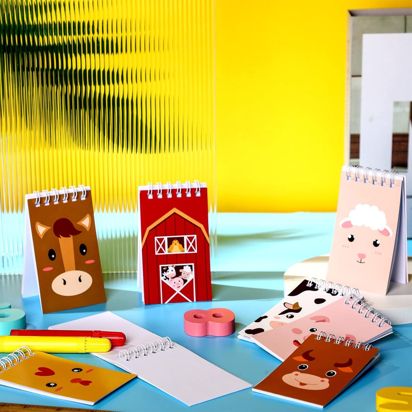 Clabby 24 Pcs Farm Animal Mini Notepad Farm Animal Party Favors for Kids Chick Pocket Journal Notebook Small Barnyard Spiral Notebook Bulk for Summer Birthday Party Decor School Student(Cute Style)
