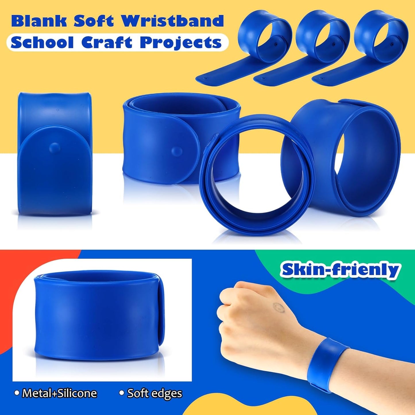 Vinsot 30 Pcs Silicone Slap Bracelets Gift for Kids DIY Slap Bands Party Favor Soft Blank Snap Wristbands Bulk for School Craft Project Painting Classroom Prizes Birthday Wedding