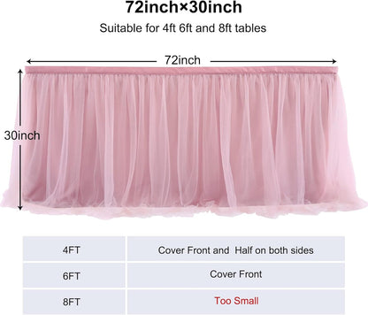 72inch Champagne Gold Tulle Table Skirts for Rectangle Round Tables, Gold Grim Ruffle Tulle Tutu Cloth Table Skirt 6ft for Wedding Birthday Party Cake Dessert Decor(No Top Cover)