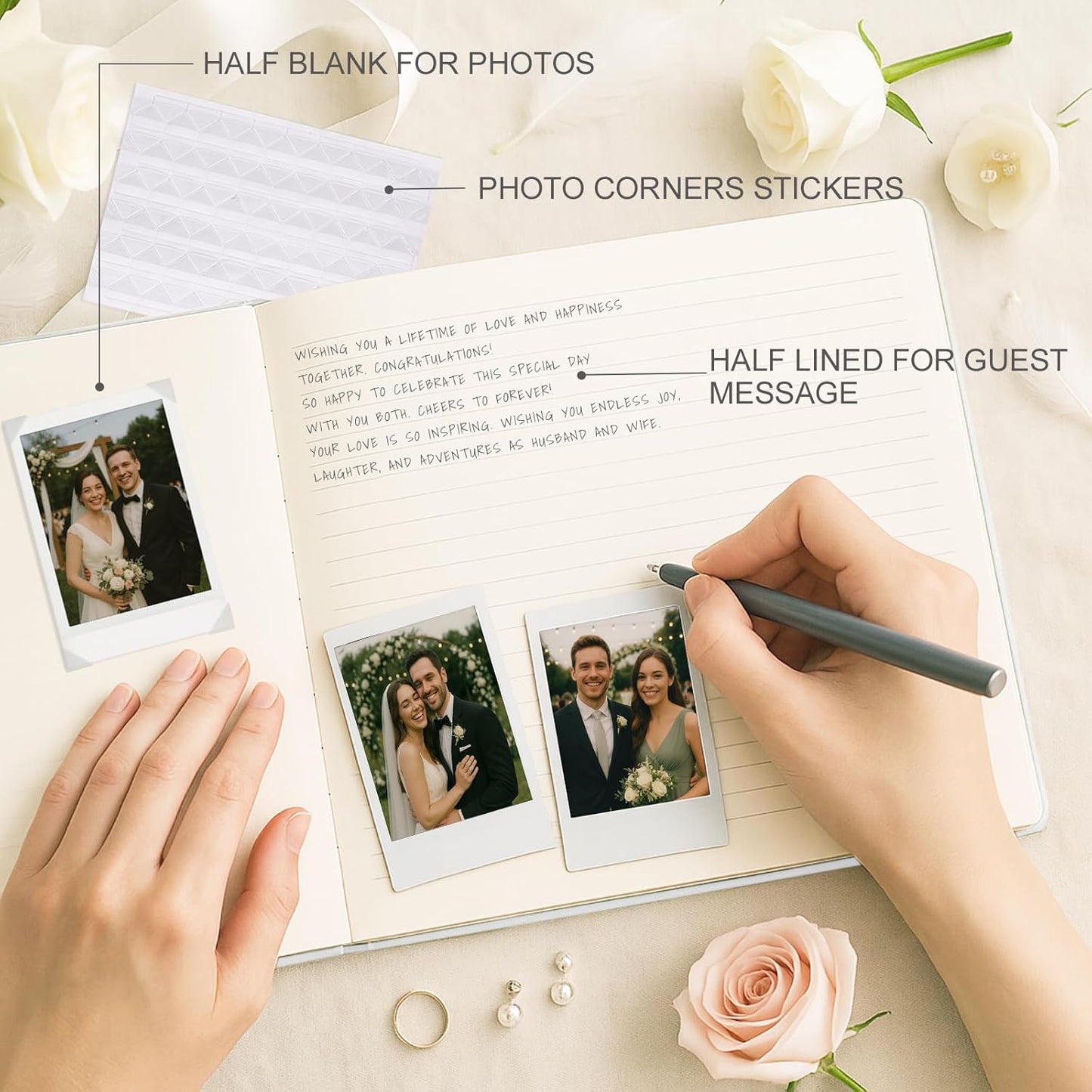 &And Per Se White Wedding Guest Book with Photo Spots – Elegant Hardcover Sign-in Book for Weddings, Baby Showers & Special Events – Blank & Lined Memory Keepsake Album