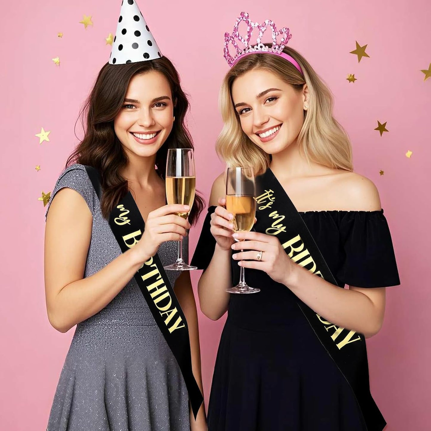 It's My Birthday Sash 2 Packs Birthday Sash for Women Black and Blakc Happy Birthday-Sash for Women Men Birthday-Party Gifts