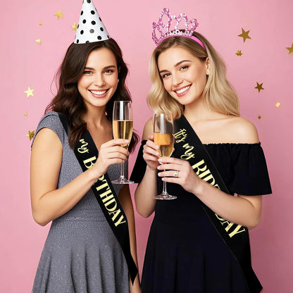 It's My Birthday Sash 2 Packs Birthday Sash for Women Black and Blakc Happy Birthday-Sash for Women Men Birthday-Party Gifts