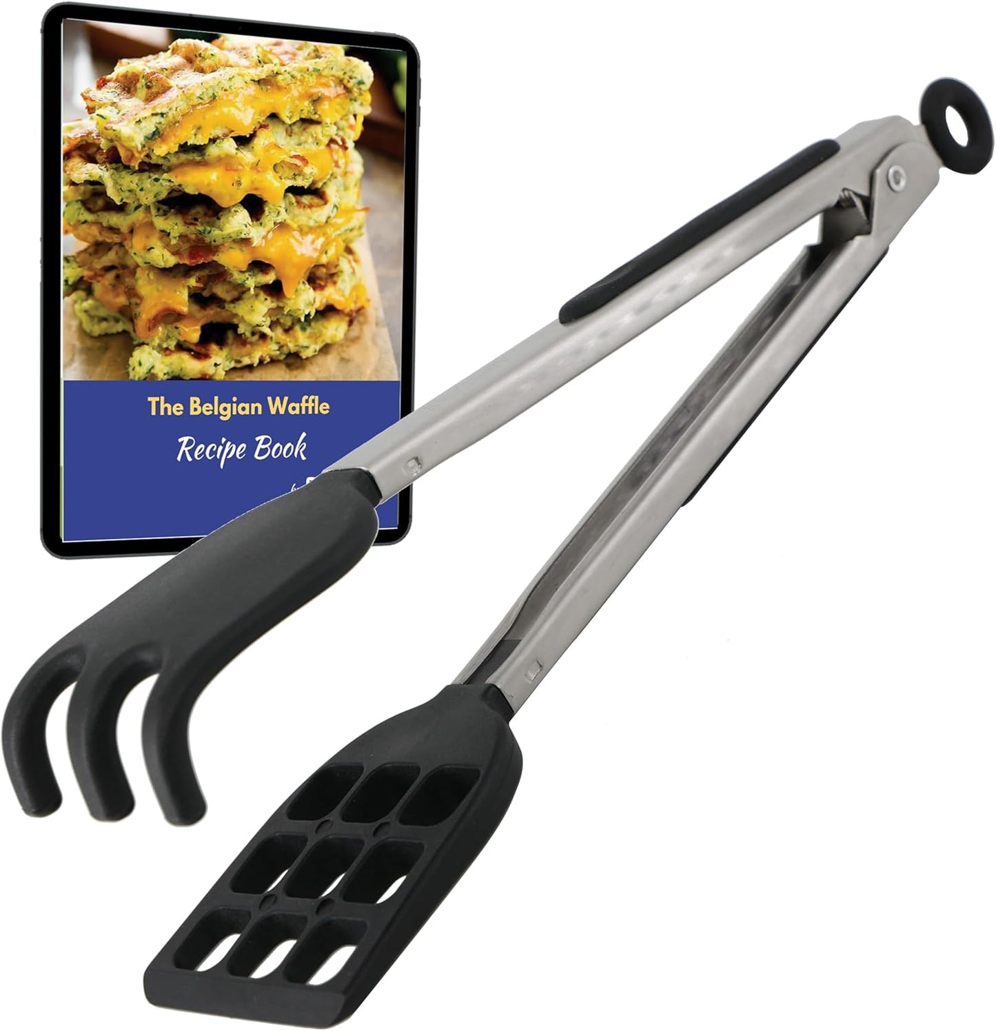Mini Waffle Tongs by StarBlue Green – 8 Inches Silicone and Nylon Serving Tongs with Non-Slip Smooth Handles, Non-Scratch and Dishwasher Safe, Multipurpose Spatula for Belgian Waffle Serving