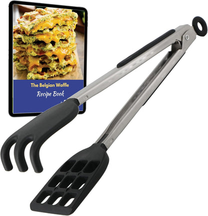 Mini Waffle Tongs by StarBlue Green – 8 Inches Silicone and Nylon Serving Tongs with Non-Slip Smooth Handles, Non-Scratch and Dishwasher Safe, Multipurpose Spatula for Belgian Waffle Serving