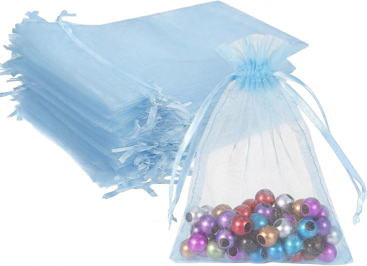 Wudygirl 100pcs 5X7 Inches White Organza Bags Christmas Drawstring Pouches Party Wedding Favor Bags Goodie bags(White 5x7)