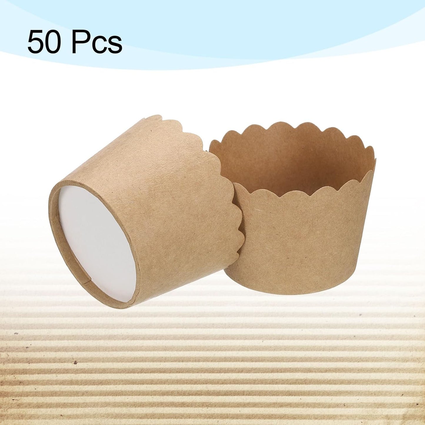 HARFINGTON 50Pcs Paper Baking Cups 6oz Brown Kraft Paper Muffins Liners Cupcake Greaseproof Disposable Bulk Wrappers for Wedding Birthday Graduation