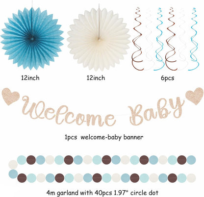 2026 Blue Class-Congratulations Prom Graduation Party-Decorations - 22pcs High School College Grad Supplies Decor,Royal Navy White Silver Tissue Pom Poms Streamers, Paper Flowers Lanterns Hugmoon
