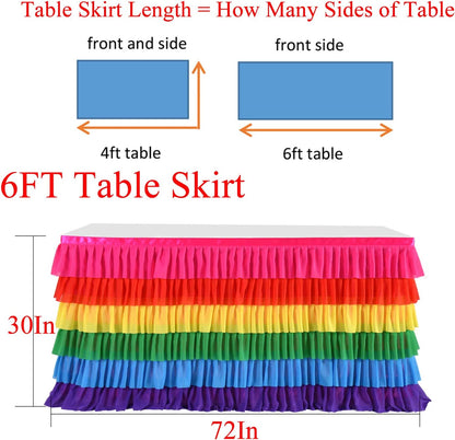 Pastel Rainbow Table Skirt Ruffle Party Tablecloth for Rectangle Table 6ft Birthday Party Baby Shower