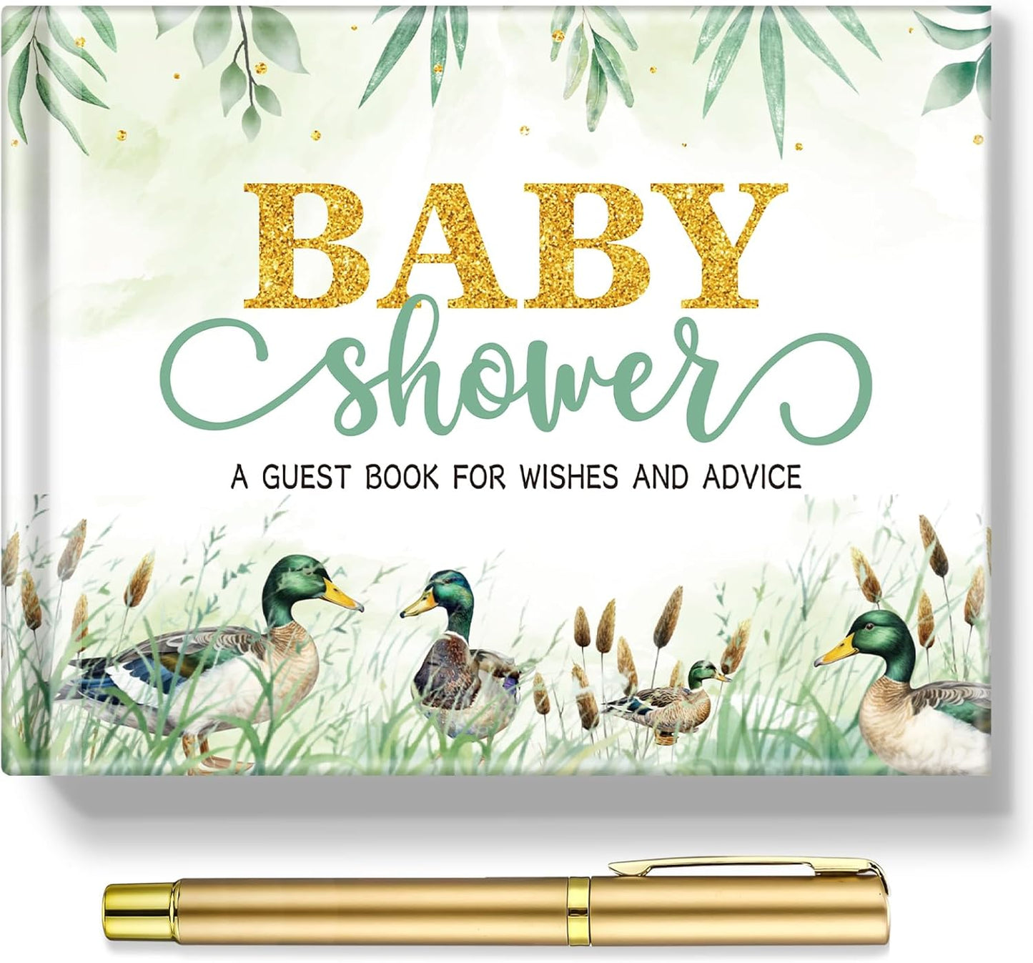 Fuyoooo 27 Pcs Safari Animal Baby Shower Guest Book Set Baby Shower Sign in Guest Floral Book Place Table Cards with Gold Pen Adhesive Photo Corner for Birthday Party