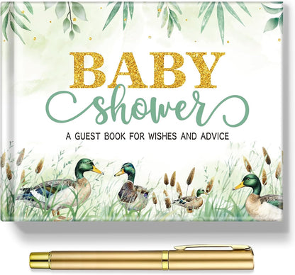Fuyoooo 27 Pcs Safari Animal Baby Shower Guest Book Set Baby Shower Sign in Guest Floral Book Place Table Cards with Gold Pen Adhesive Photo Corner for Birthday Party