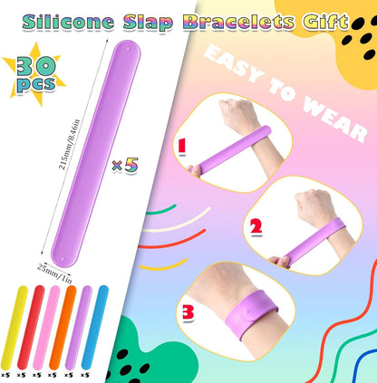 Vinsot 30 Pcs Silicone Slap Bracelets Gift for Kids DIY Slap Bands Party Favor Soft Blank Snap Wristbands Bulk for School Craft Project Painting Classroom Prizes Birthday Wedding