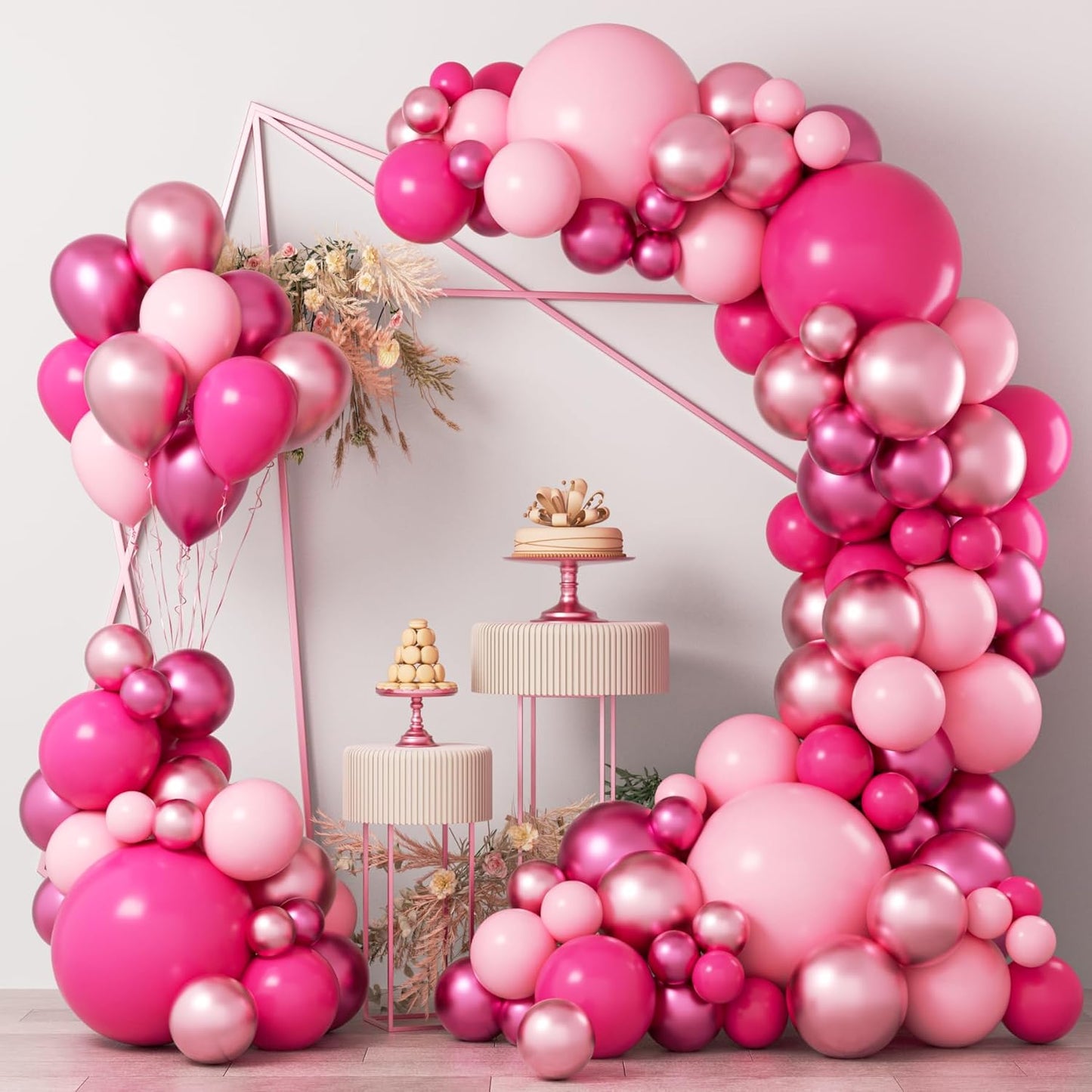 COKAOBE Pink Orange Balloon Garland Arch Kit, 124pcs Hot Pink Orange Chrome Metallic Gold Latex Balloons for Birthday Wedding Baby Shower Tropical Party Supplies Summer Party Decorations