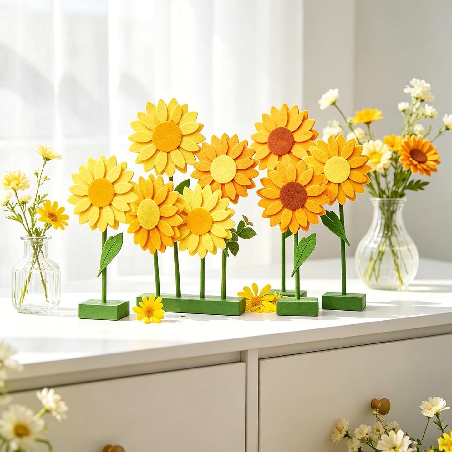 SUNBEAUTY 4PCS Honey Bee Honeycomb Centerpieces Decorations Yellow Bee Honeycomb Table Centerpieces with Sunflower Stickers for Baby Shower Birthday Gender Reveal Birthday Decoration