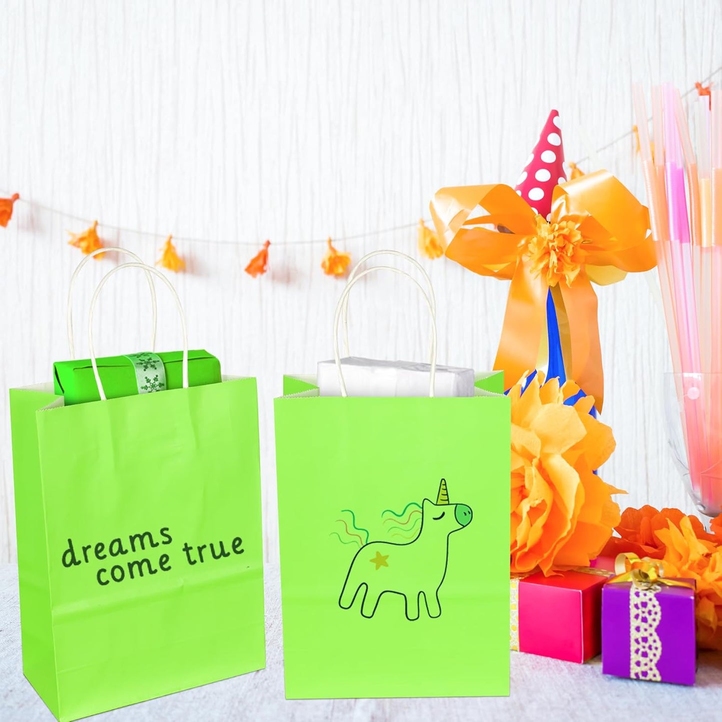 BLEWINDZ 32 Pieces Gift Bags with 32 Tissues, 8 Colors Party Favor Bags with Handles, Rainbow Gift Bag for Wedding, Birthday, Party Supplies and Gifts