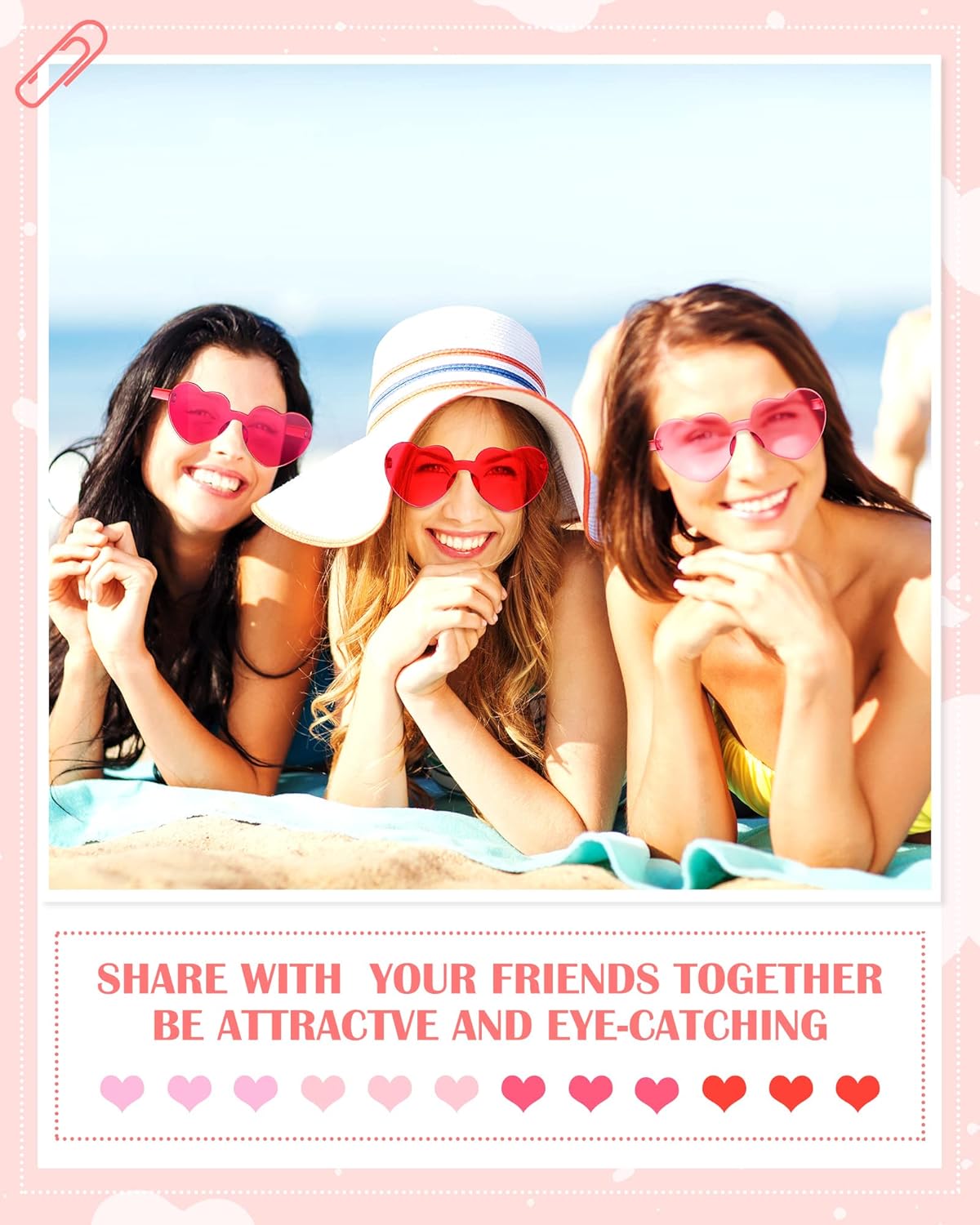 Photect 12 Pair Heart Shaped Sunglasses Neon Color Transparent Heart Glasses for Women Party Favor