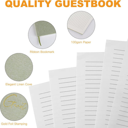 Utron Elegant Wedding Guest Book, Linen Guestbook to Sign in, Polaroid Guest Book for Wedding Receptions, Baby Showers, Birthdays and Special Events - Blank and Lined Acid Free Paper (Green)