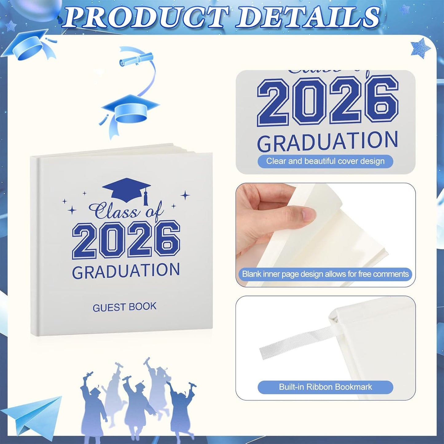 Pajean Graduation Guest Book Set Class of 2026 Memory Scrapbook with Photo Guest Book Sign Dual Tip Pens Photo Corner Stickers Grad Cap Stickers for Grad Party Decorations Supplies Gifts (Black)