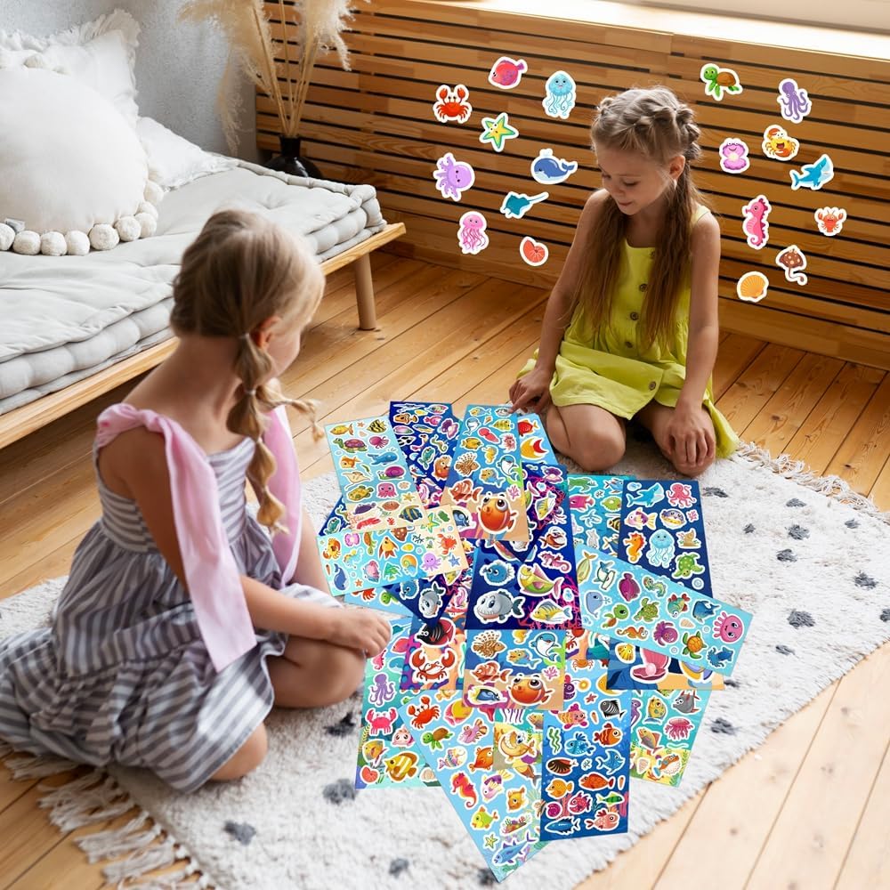 48 Sheets Stickers for Kids, Cute Stickers Variety Pack for Scrapbooking, Teachers Classroom Prizes, Goodie Bag Stuffers Including Animals, Cars, Dinosaurs, Fishes, Hearts, Stars and More